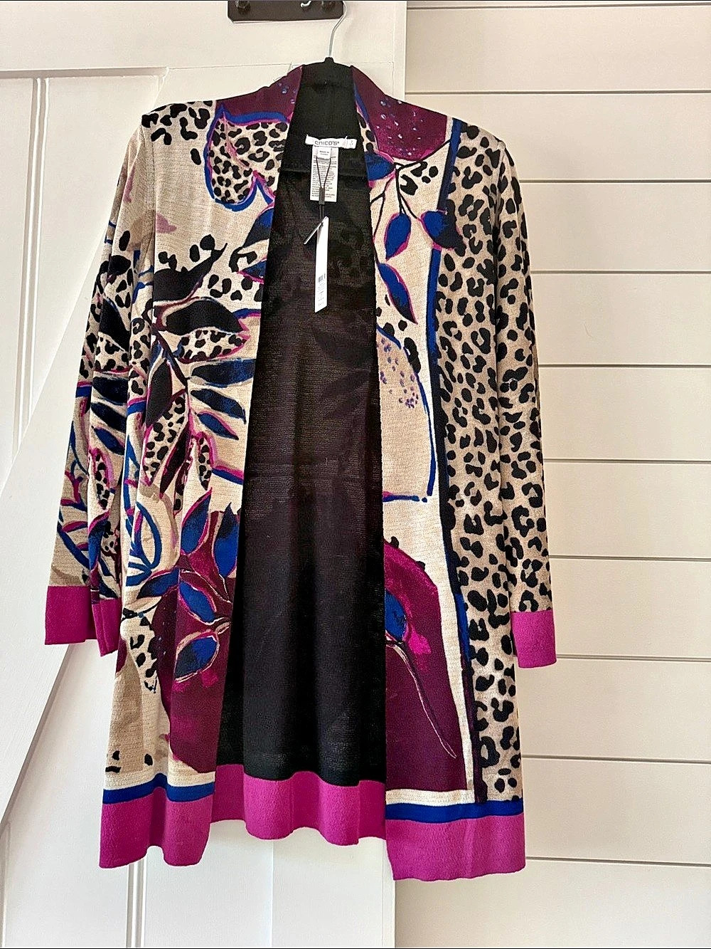 Chico's Travelers Patterned Cardigan Purple & Multicolor Size Large NWT